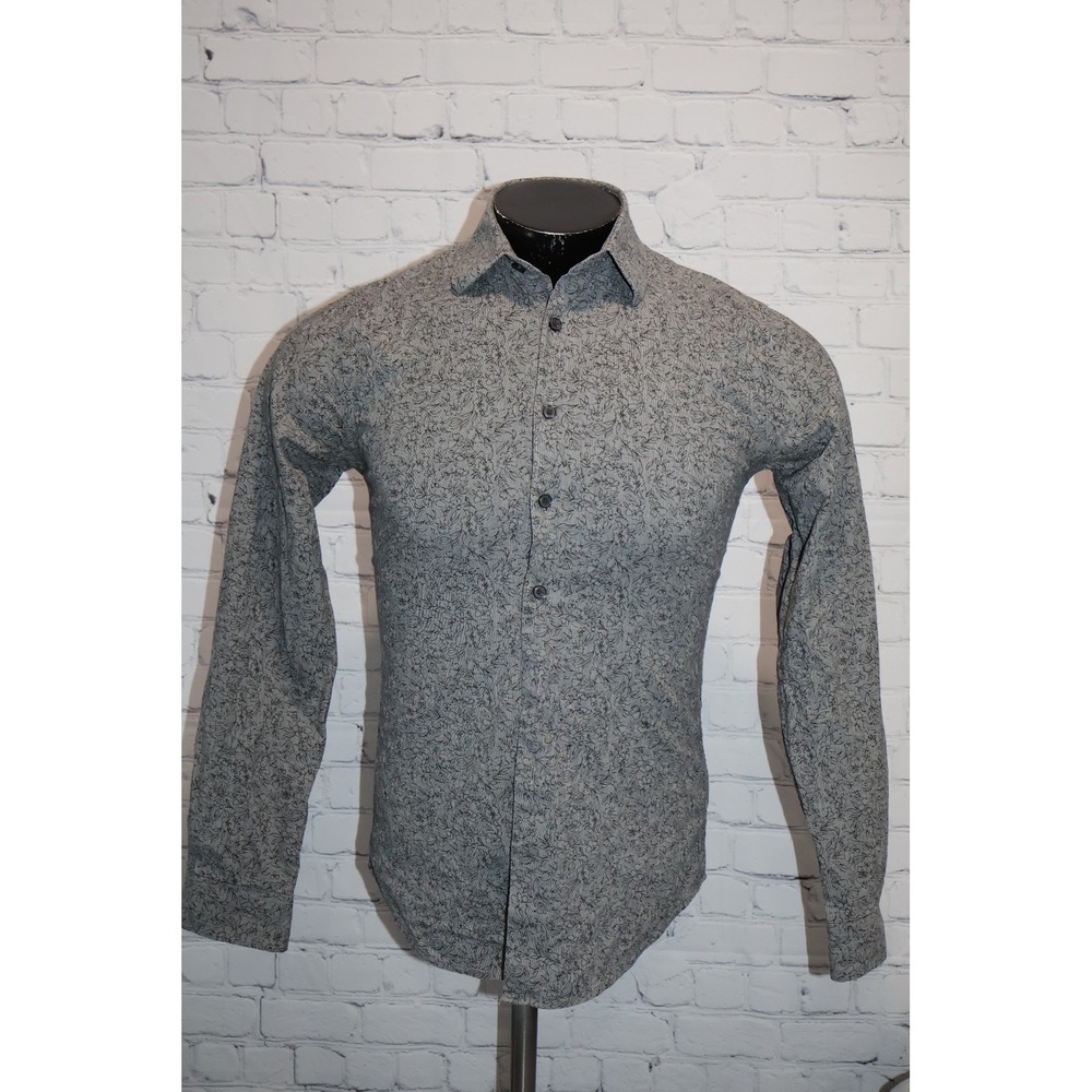 Express 1MX Slim Fit Shirt Mens XS Gray Floral Stretch Cotton Long Sleeve